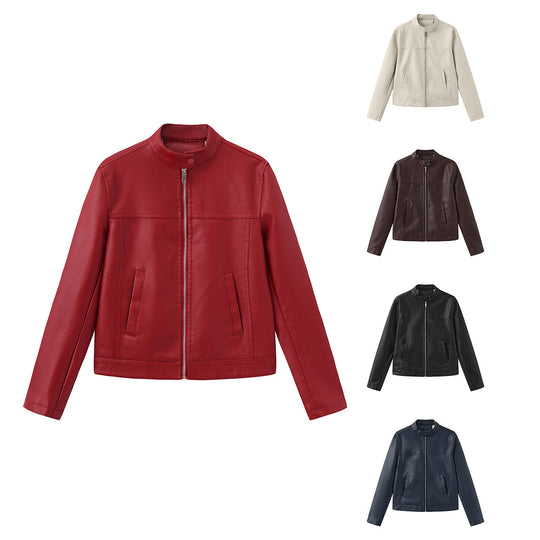 Herren nan minimalistische Kunstlederjacke mit Stehkragen, Metallreißverschluss und eingearbeiteten Seitentaschen EB