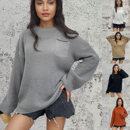 Damen Grobstrickpullover mit vertikaler Rippenstruktur und lässigem Design EB