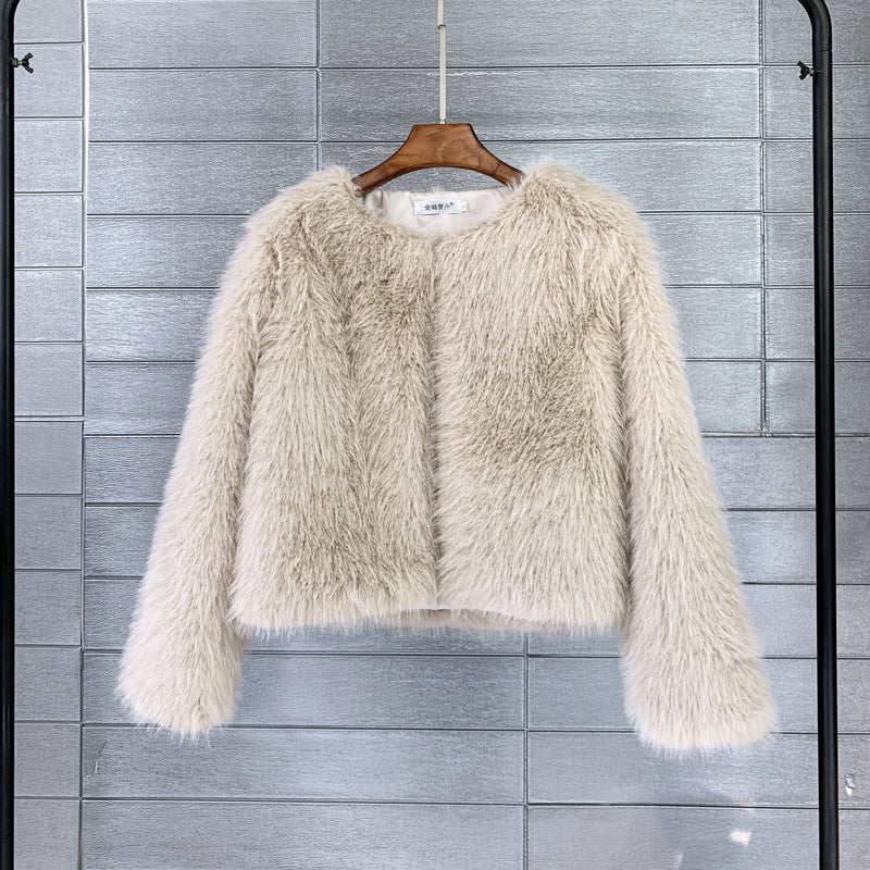 Damen Flauschige Kurzjacke aus hochwertigem Kunstfell mit eleganten Ärmeln EB