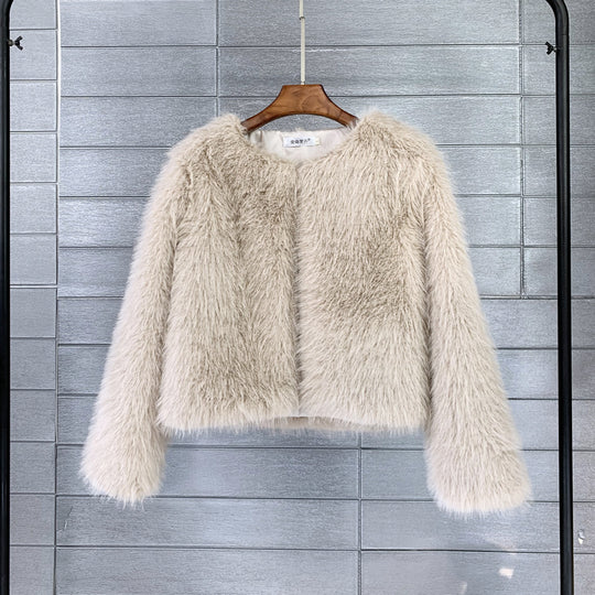 Damen Flauschige Kurzjacke aus hochwertigem Kunstfell mit eleganten Ärmeln EB