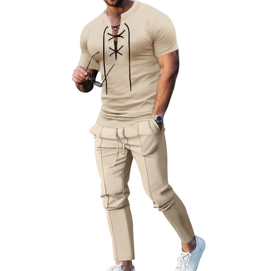 Herren Freizeit-Set mit lässigem Henley-Oberteil und modernen Jogginghosen EB