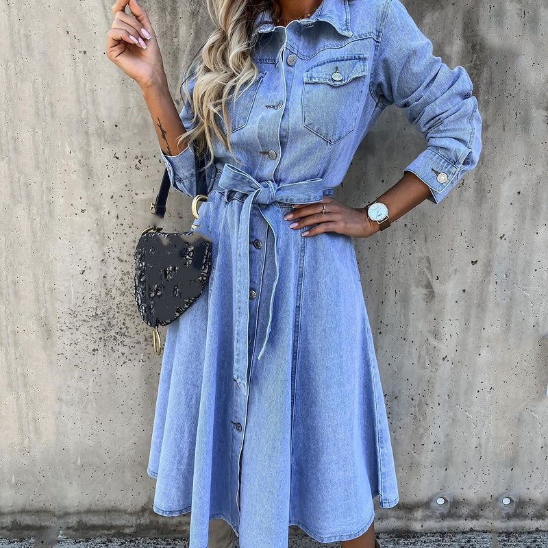 Damen Jeanshemdkleid mit Taillengürtel EB