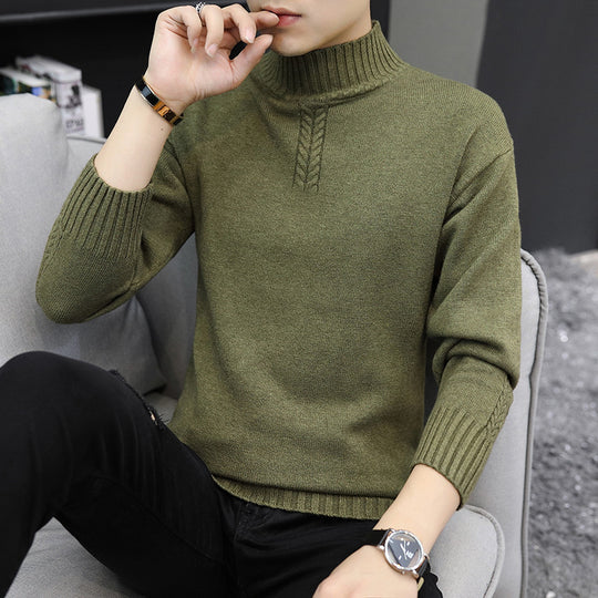 Herren Strickpullover mit hohem Kragen und Rippstrickdetails EB