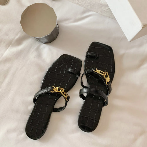 Damen modische Sandalen mit edler Kettenapplikation EB