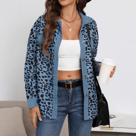 Damen gestreifter Hemdenjacke mit Leopardenmuster EB