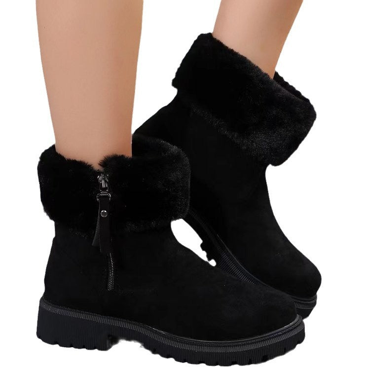 Damen  gefütterte Ankle-Boots mit vollem Fellkragen, robust profiliertem Laufsohle und seitlichem Reißverschluss EB