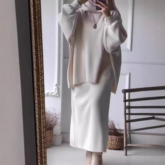 Damen Lässiges Zweiteiler-Kleidungsset mit weitem Schnitt und eleganten Puffärmeln EB