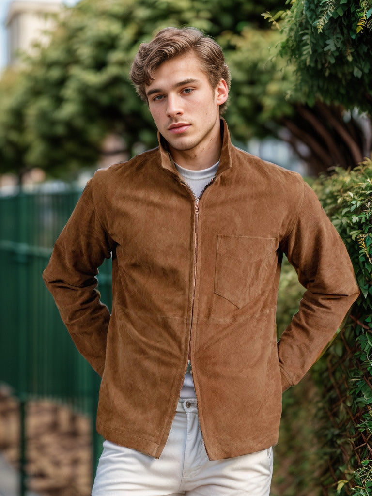 Herren schicke und lässige Wildlederjacke mit Stehkragen EB