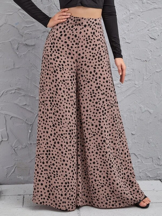 Damen Weite Palazzo-Hose mit modernem Punktmuster und hohem Bund EB