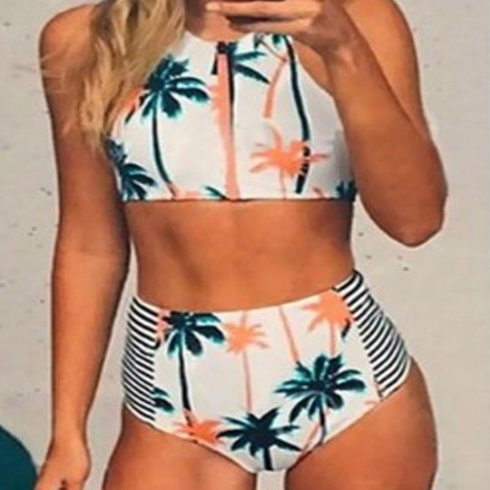 Damen Crop-Top Bikini mit hohem Taillen-Slip EB
