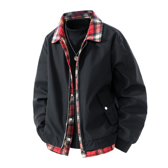Herren windabweisende Overshirt-Jacke mit karierter Innenlage, Reißverschluss und Druckknopftaschen EB