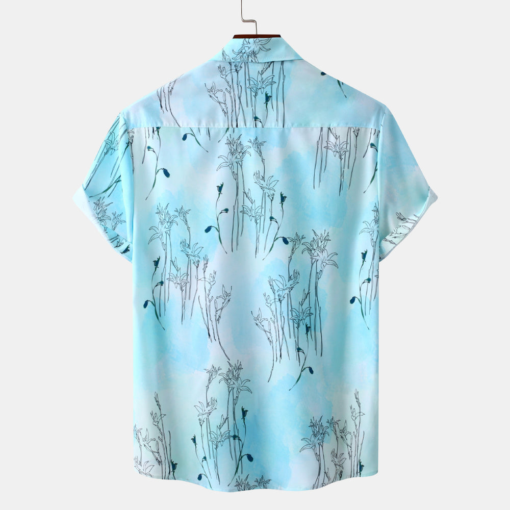 Damen Kurzarmhemd mit floralem Aquarelldruck und lockerer Passform EB