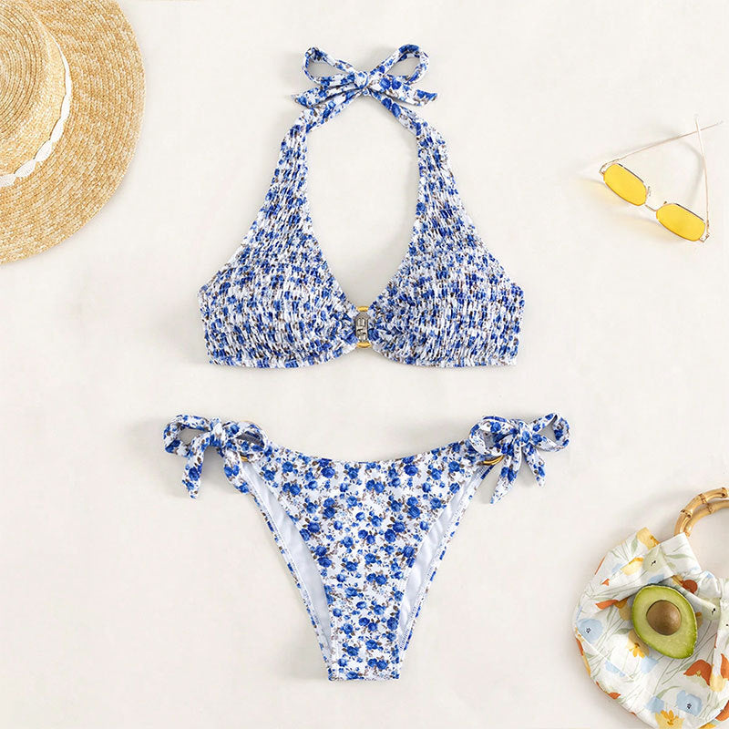 Damen Triangel-Bikini mit verspielten Rüschendetails und elegantem Knotendesign EB