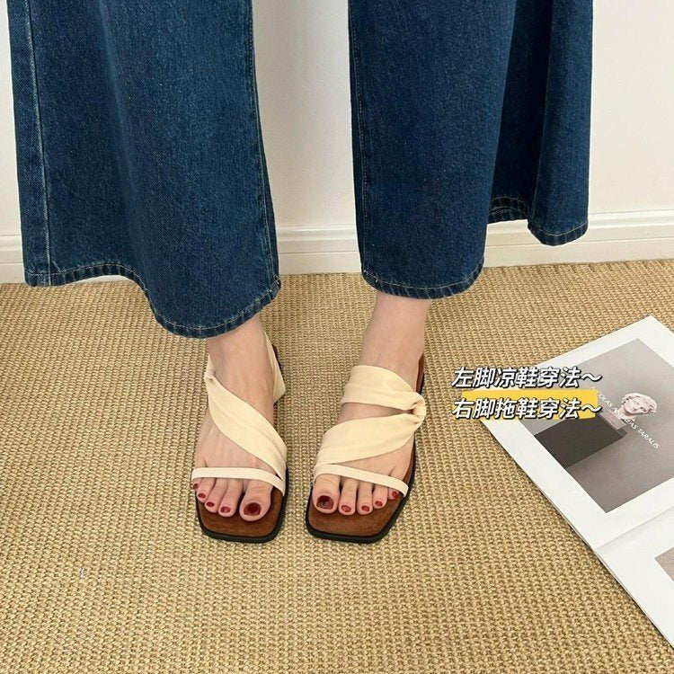 Damen elegante Zehentrenner-Pantoletten mit verstellbarem Riemen und rutschfester Sohle EB