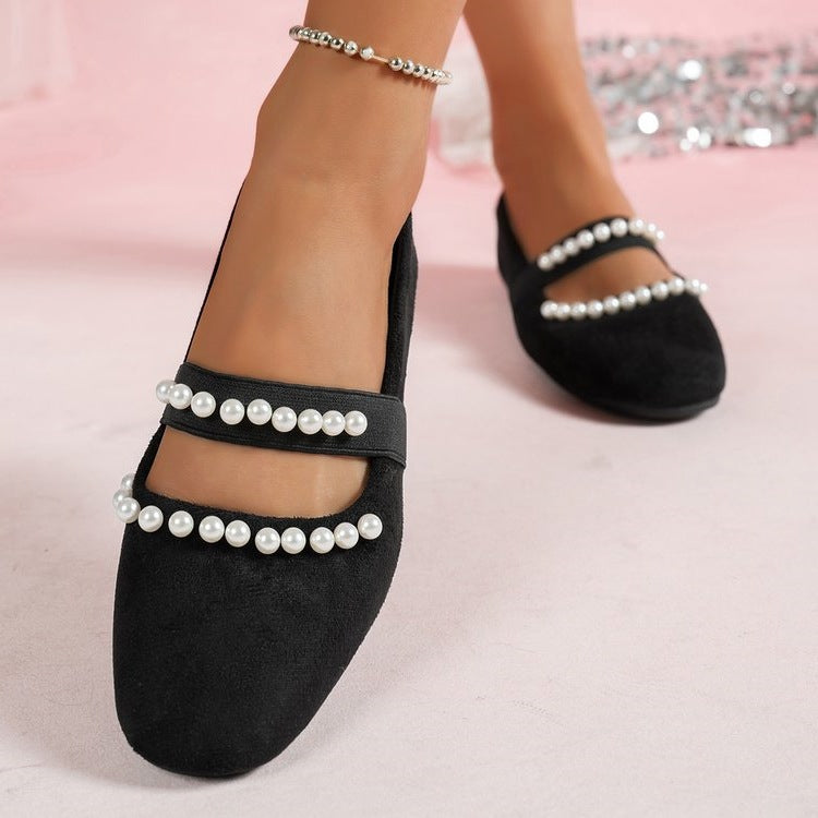 Damen Ballerinas mit modischer Perlenverzierung EB