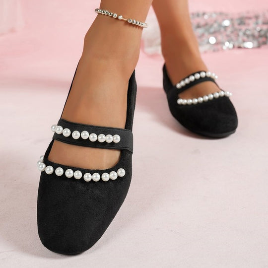 Damen Ballerinas mit modischer Perlenverzierung EB