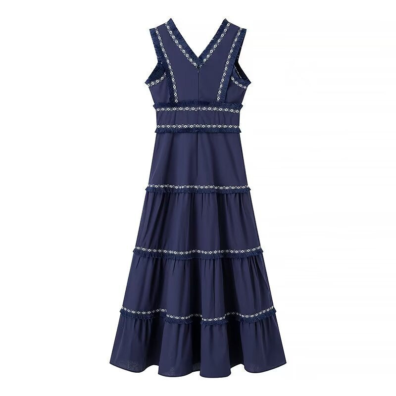 Damen Maxikleid mit elegantem V-Ausschnitt und Rüschendetails EB