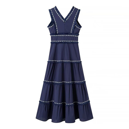 Damen Maxikleid mit elegantem V-Ausschnitt und Rüschendetails EB