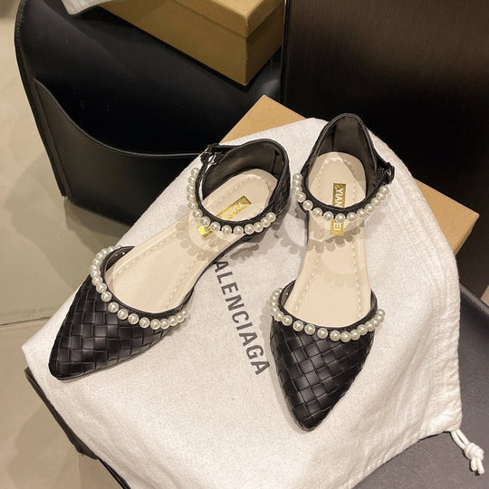 Damen elegante Ballerinas mit perlverziertem Riemen EB