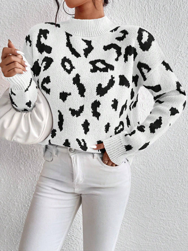 Damen modischer Pullover mit auffälligem Tiermuster und bequemer Passform EB