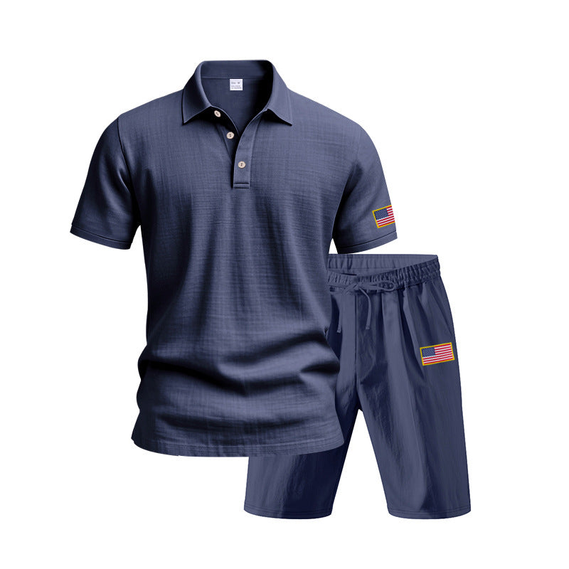 Herren Polo- und Shorts-Set mit gesticktem Länderflaggen-Motiv EB