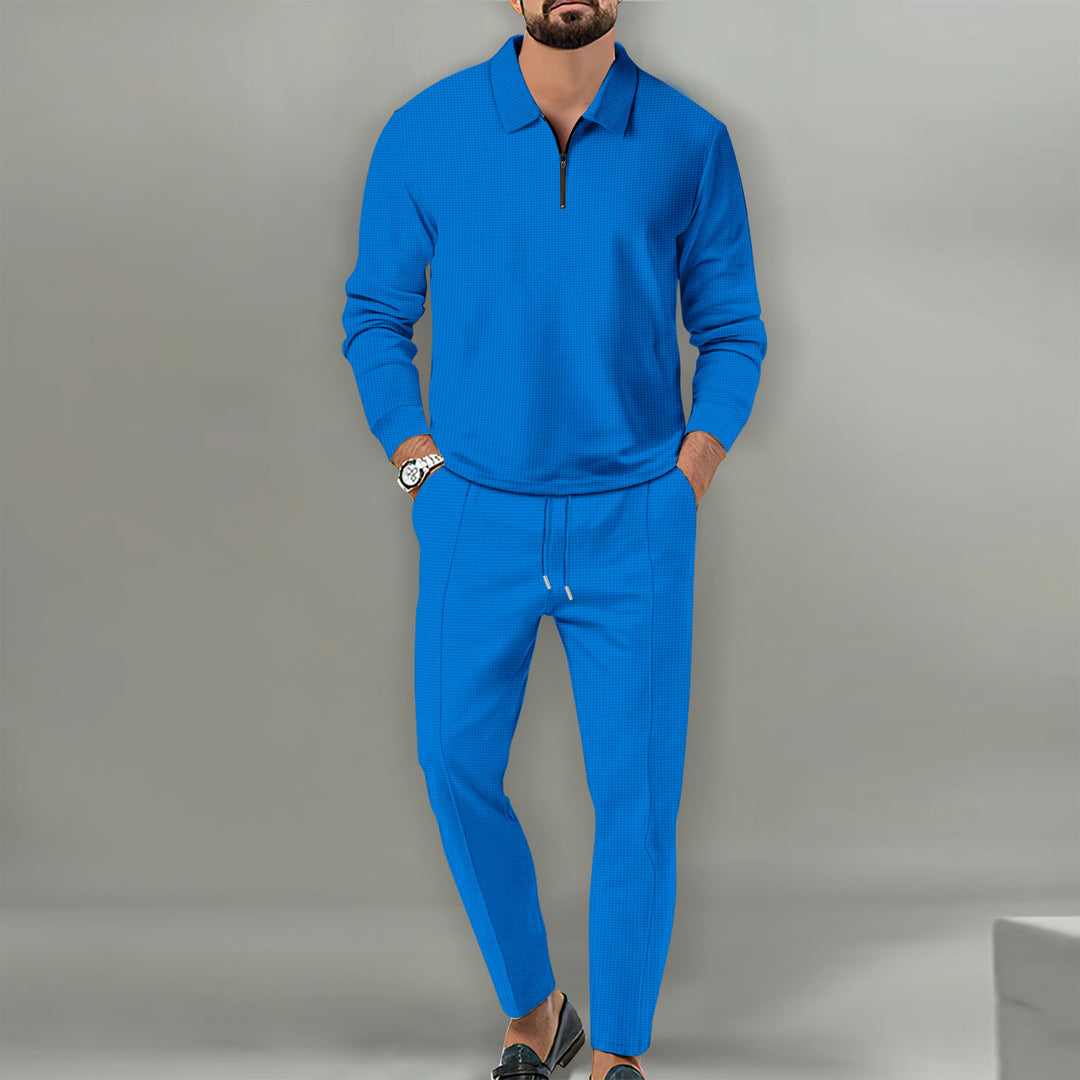 Herren nan Langarm-Henley-Poloshirt mit Halbzip und konischer Jogginghose EB