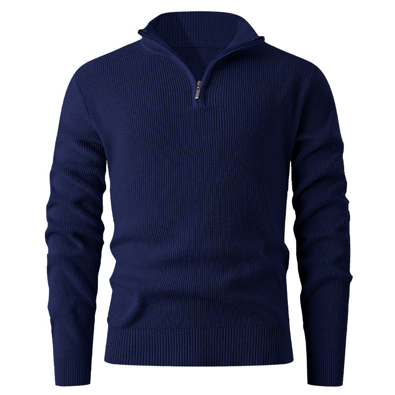 Herren nan Slim-Fit Halbzip-Strickpullover aus Merino-Baumwollmix mit verstärktem Stehkragen EB