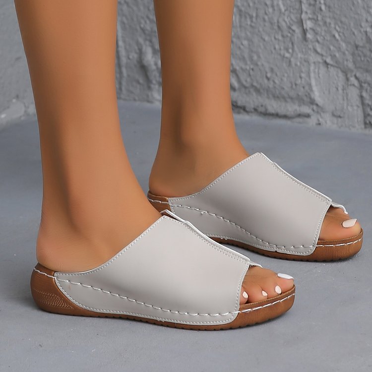 Damen Offene Komfort‑Mules mit gepolstertem Fußbett und Korkoptik‑Plateau EB