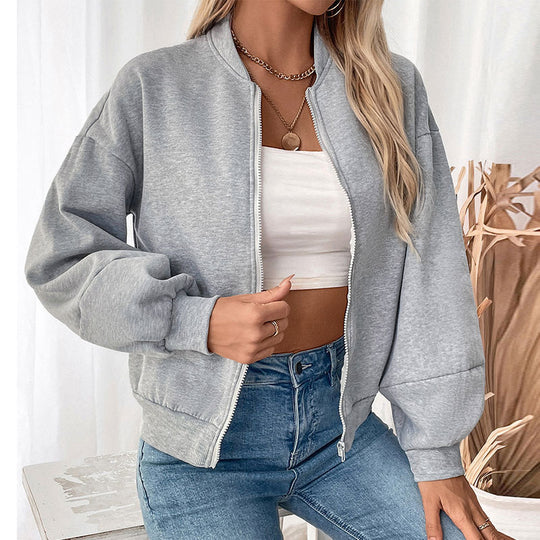 Damen lässige Sweatjacke mit voluminösen Ärmeln EB