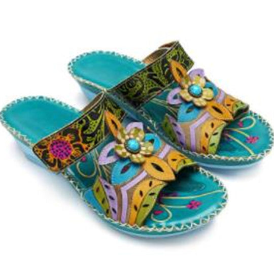 Damen Künstlerisch verzierte Keilsohlen-Sandalen EB