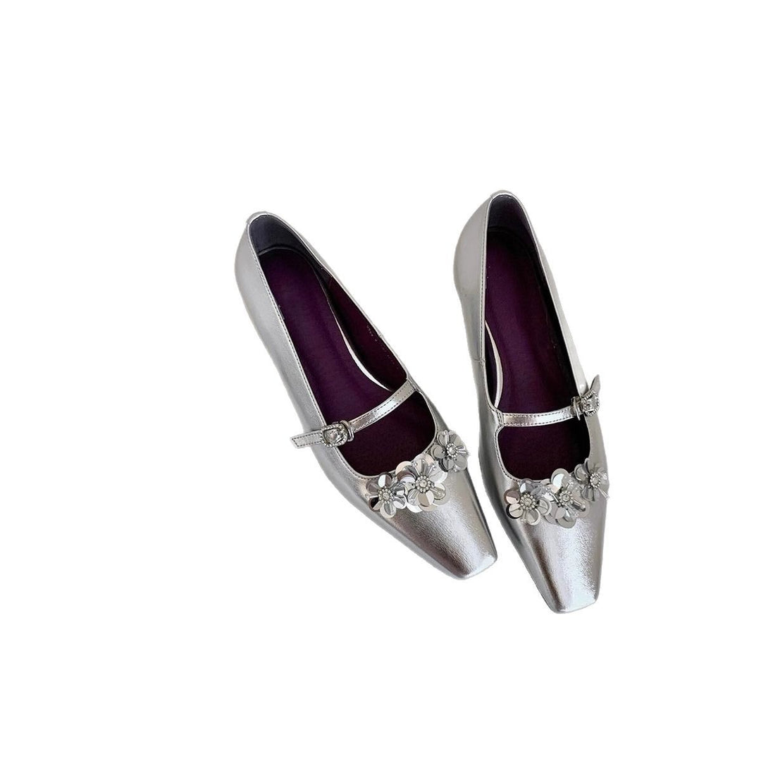 Damen Ballerinas mit floralen Applikationen und glanzvoller Oberfläche EB