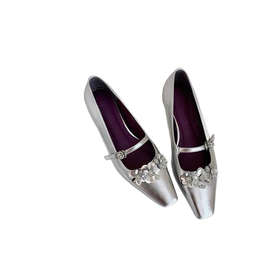 Damen Ballerinas mit floralen Applikationen und glanzvoller Oberfläche EB