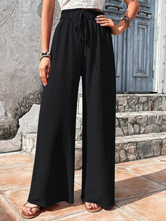 Damen Weite Sommerhose mit elastischem Bund und seitlichen Taschen EB