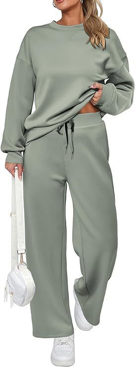 Damen nan zweiteiliges French-Terry Lounge-Set mit oversized Rundhals-Pullover und weitem Highwaist-Jogger EB