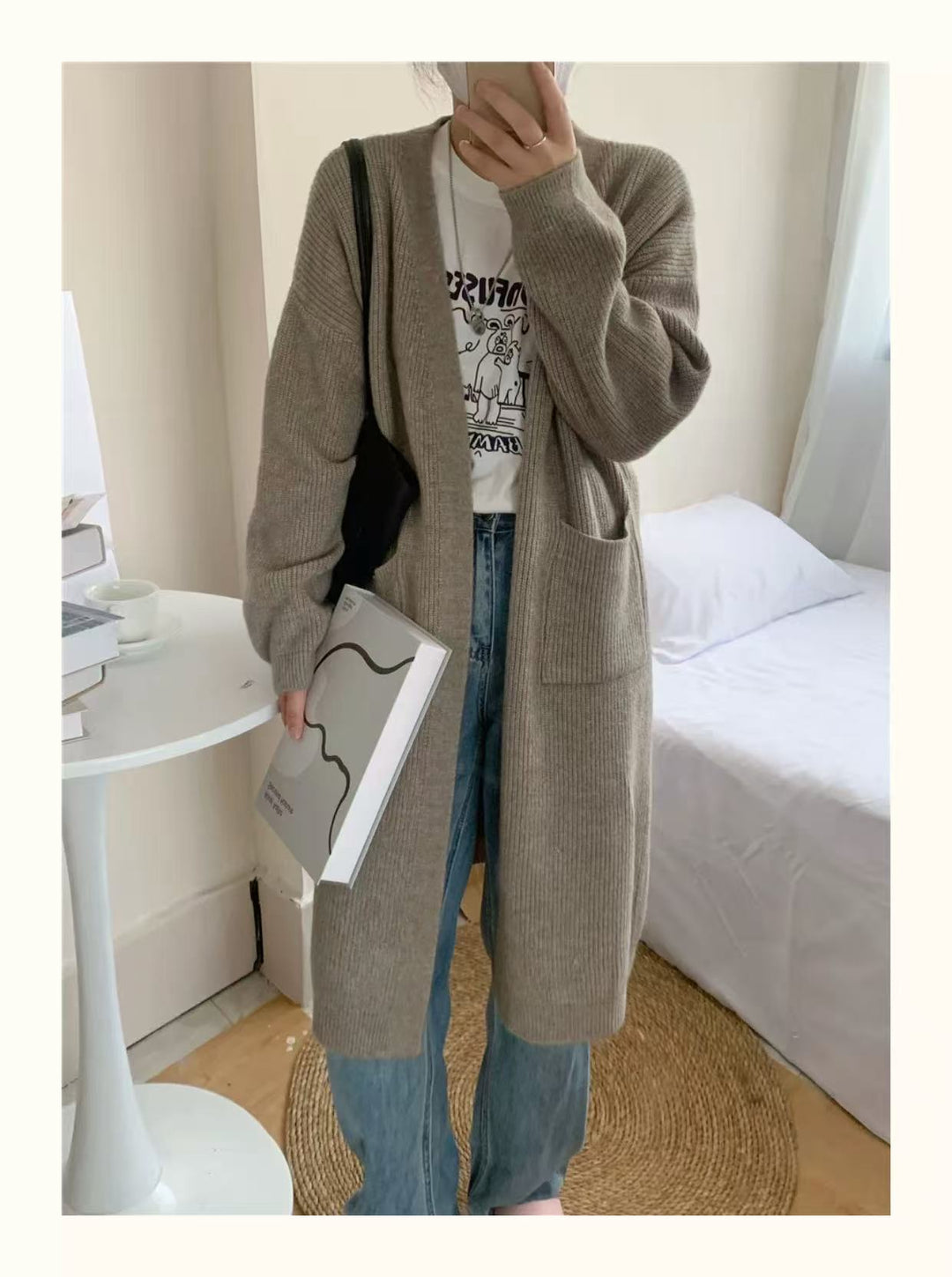 Damen Weicher Strickmantel mit großzügigen Taschen und weitem Schnitt EB