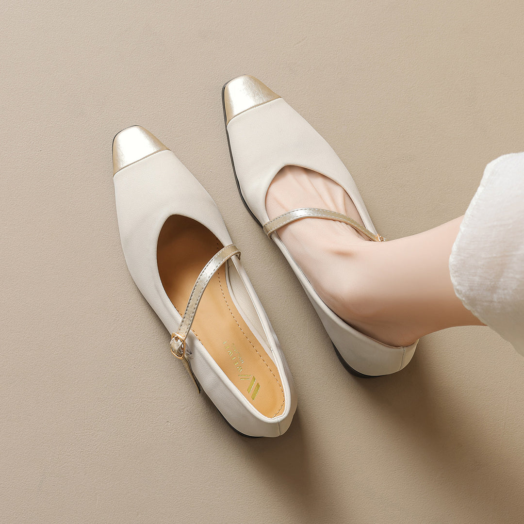 Damen Ballerinas mit modischem Riemchen und eleganter Metallspitze EB