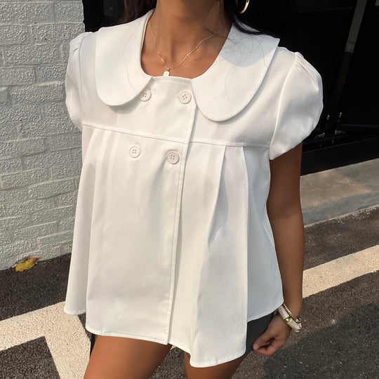 Damen Bluse mit raffinierter Knopfleiste und verspielten Puffärmeln EB