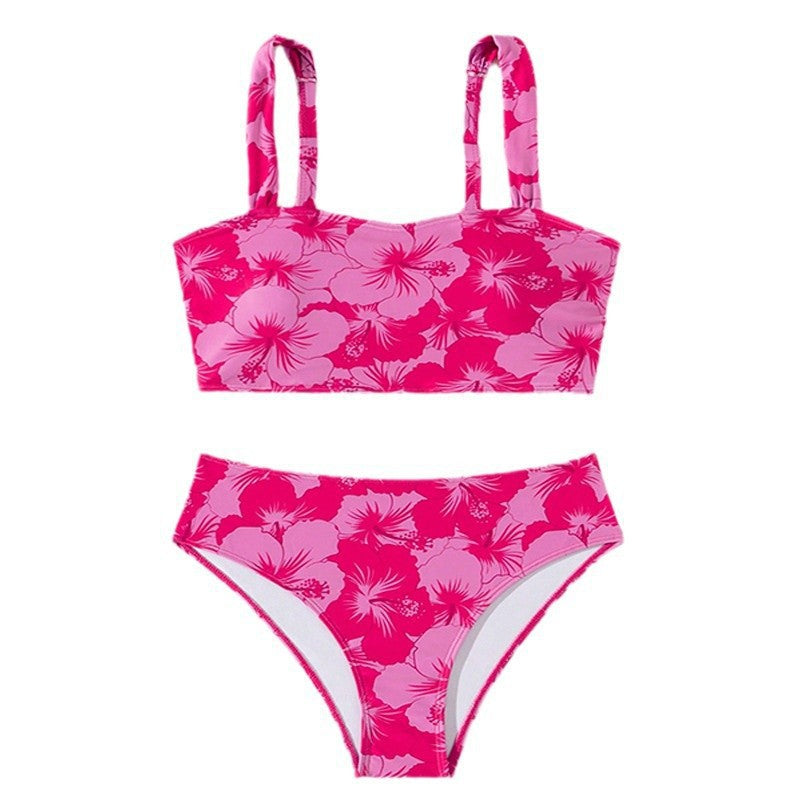 Damen Bikini-Set mit floralem Hochbund und breiten Trägern EB