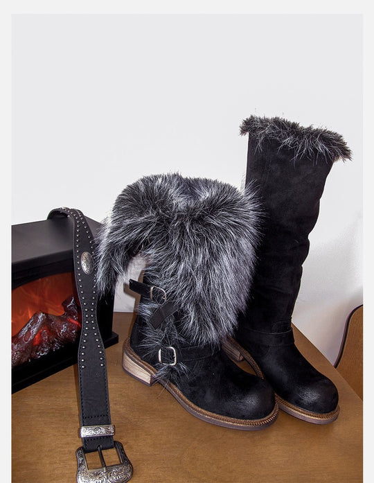 Damen Winterstiefel mit modischem Kunstfellkragen und robustem Profil EB