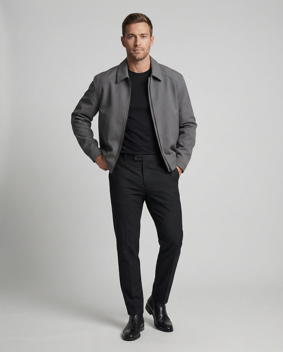 Herren kurze minimalistische Reißverschlussjacke mit Hemdkragen und kastiger Silhouette EB