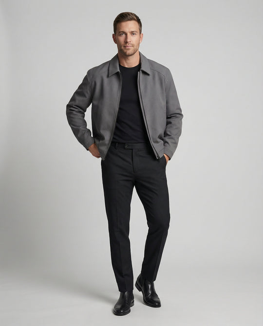 Herren kurze minimalistische Reißverschlussjacke mit Hemdkragen und kastiger Silhouette EB
