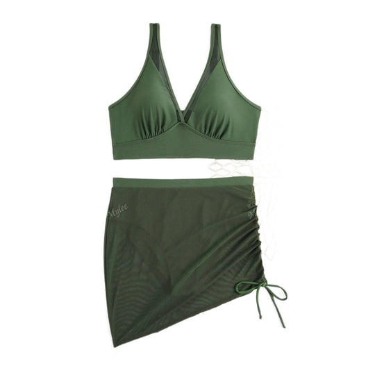 Damen Sportliches Bikini-Set mit transparentem Wickelrock EB