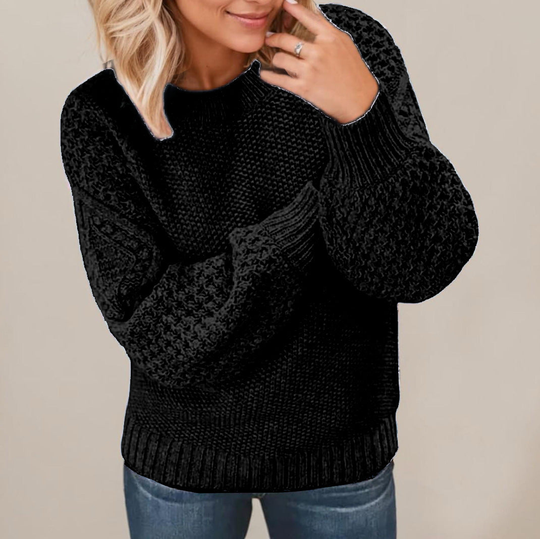 Damen Grober Strickpullover mit voluminösen Ärmeln und einzigartiger Textur EB