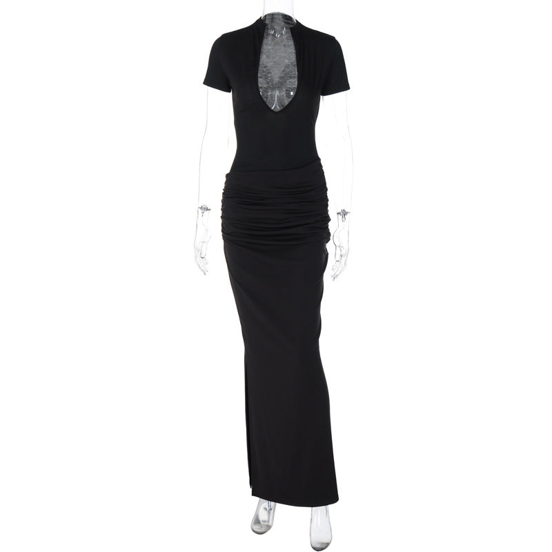 Damen Elegantes Maxikleid mit tiefem Ausschnitt und Raffungen EB
