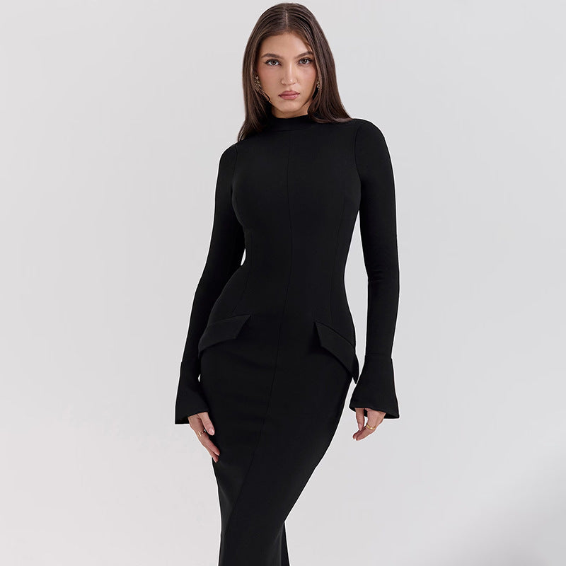 Damen Elegantes und figurbetontes Langarmkleid mit modernem Design EB