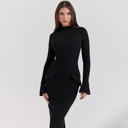 Damen Elegantes und figurbetontes Langarmkleid mit modernem Design EB
