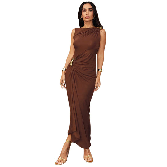 Damen Elegantes Maxikleid mit asymmetrischem Schnitt und Raffungen EB
