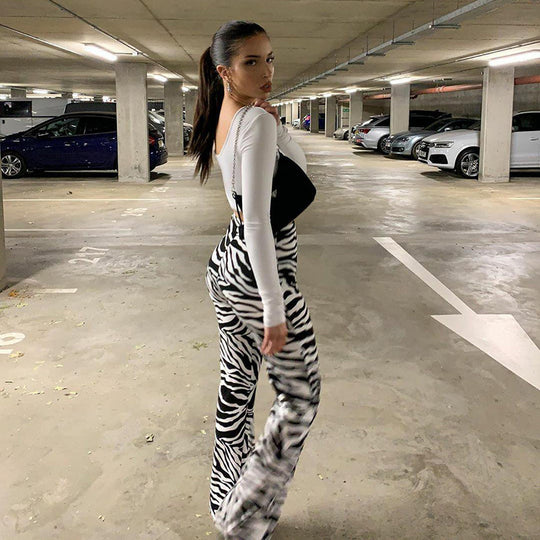 Damen Fashion Jumpsuit mit Zebra-Print und figurbetontem Schnitt EB