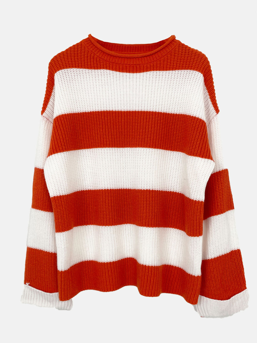 Damen lässiger Strickpullover mit breiten Streifen und lockerer Passform EB