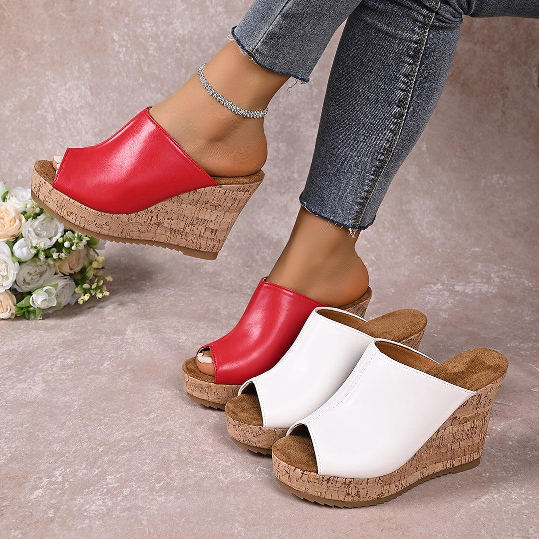 Damen Wedge-Pantoletten mit elegantem Korkfußbett und offener Zehenpartie EB